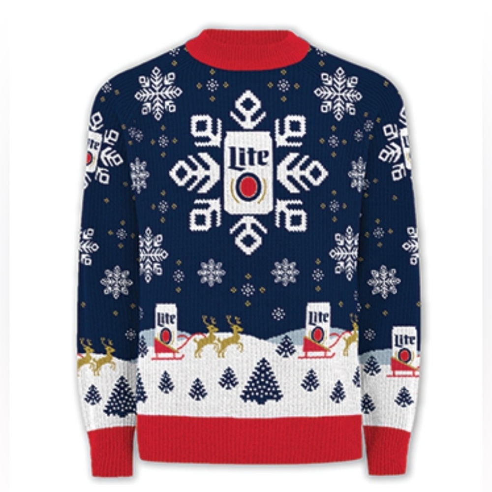 Miller Lite Beer 2019 Ugly Christmas Sweater, Size Medium